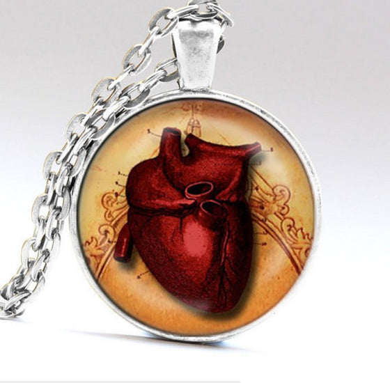 Anatomical Heart Pendant Necklace Glass Art