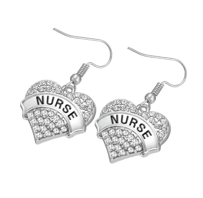 Heart Charm Drop Earring With Clear Crystal