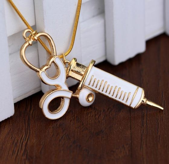 Stethoscope Syringe Pendant Necklace