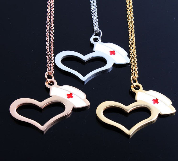 Enamel Nurse Hat Prayer Cross Heart Charm