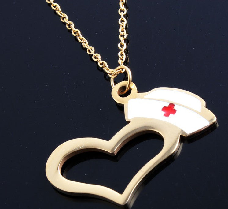 Enamel Nurse Hat Prayer Cross Heart Charm