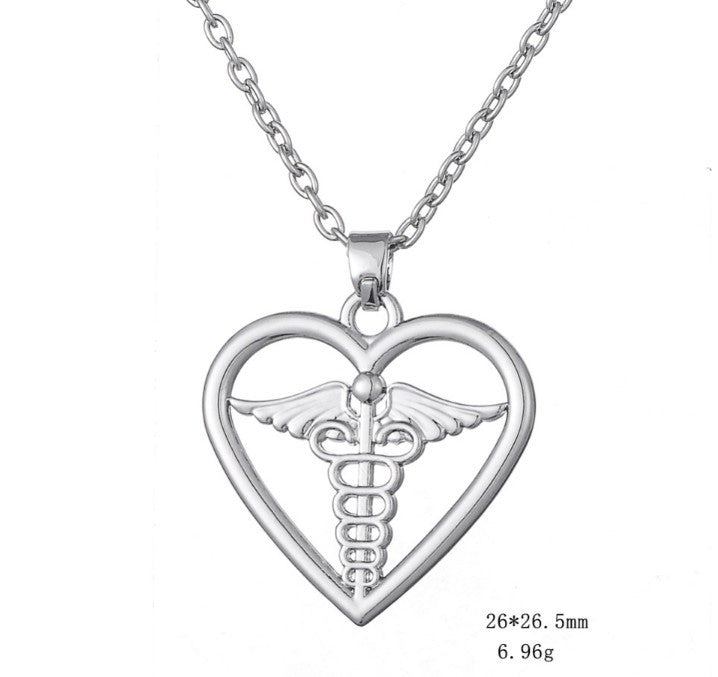 Caduceus in Heart Pendant Necklace