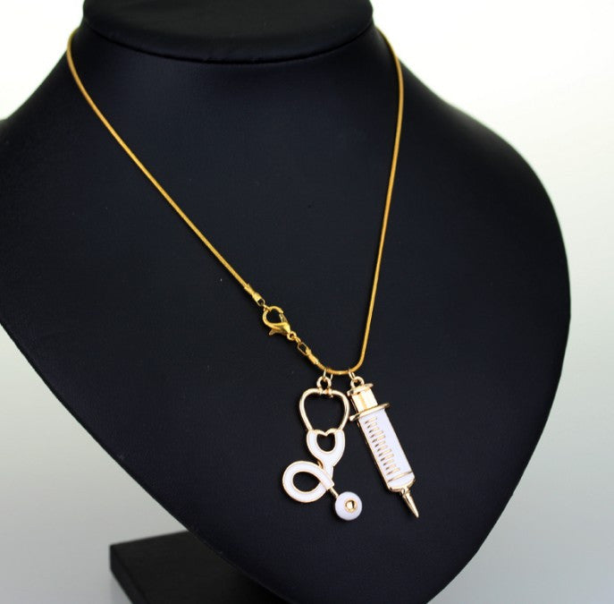 Stethoscope Syringe Pendant Necklace