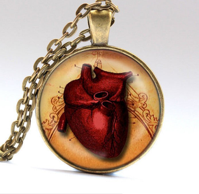 Anatomical Heart Pendant Necklace Glass Art