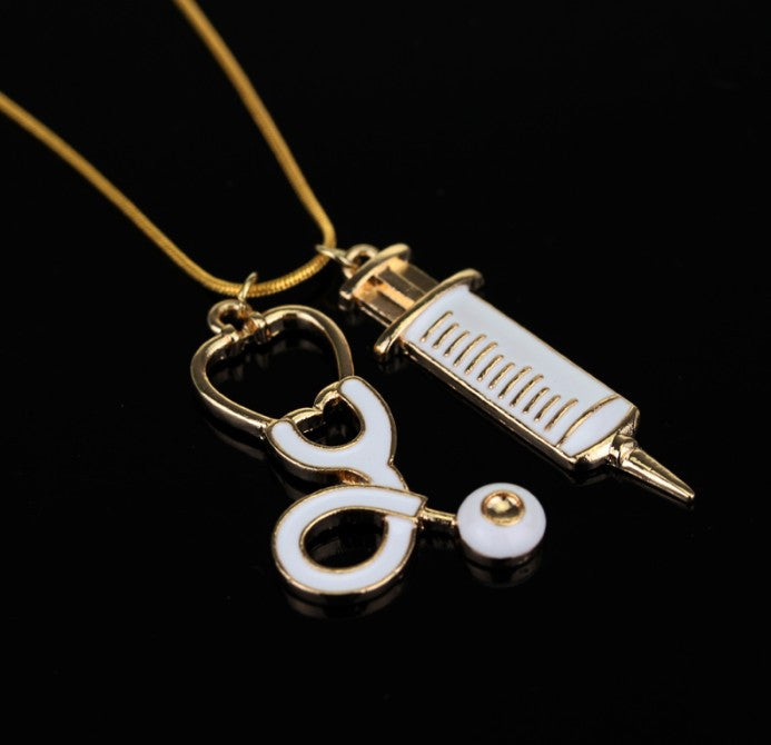 Stethoscope Syringe Pendant Necklace