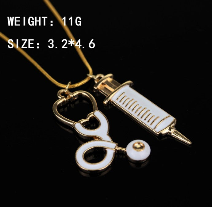 Stethoscope Syringe Pendant Necklace