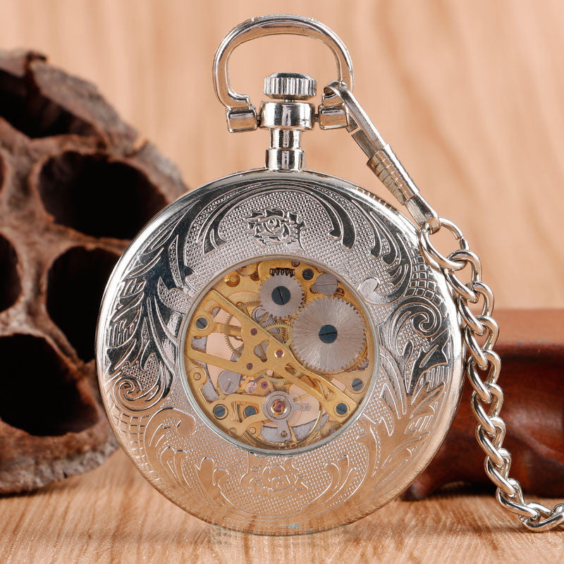 Roman Numerals Hand Winding Skeleton Pocket Watch