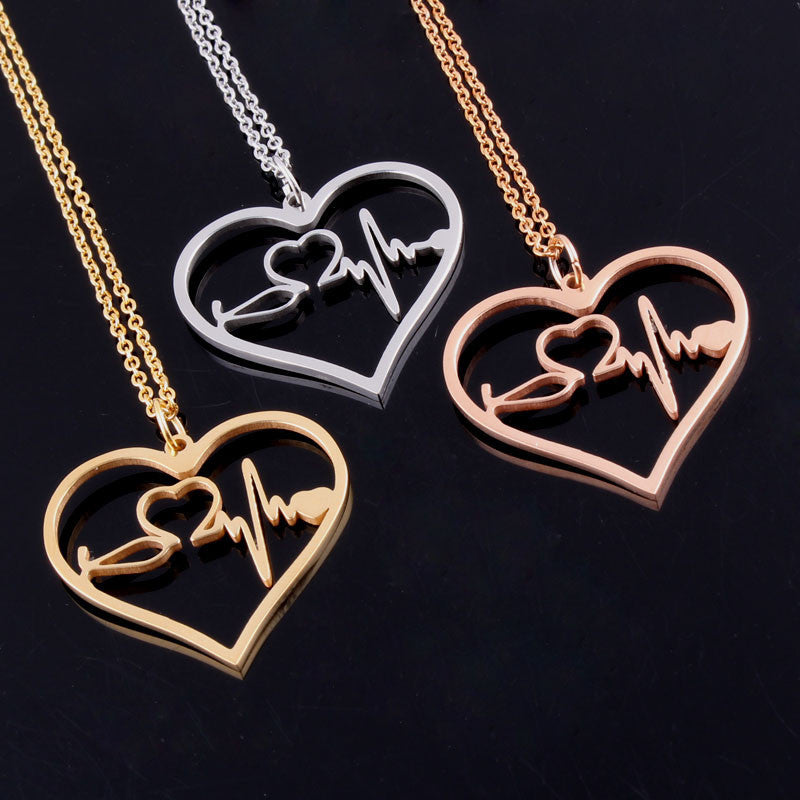 Medical Stethoscope Heart Charm Pendant Necklace