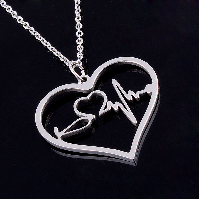 Medical Stethoscope Heart Charm Pendant Necklace